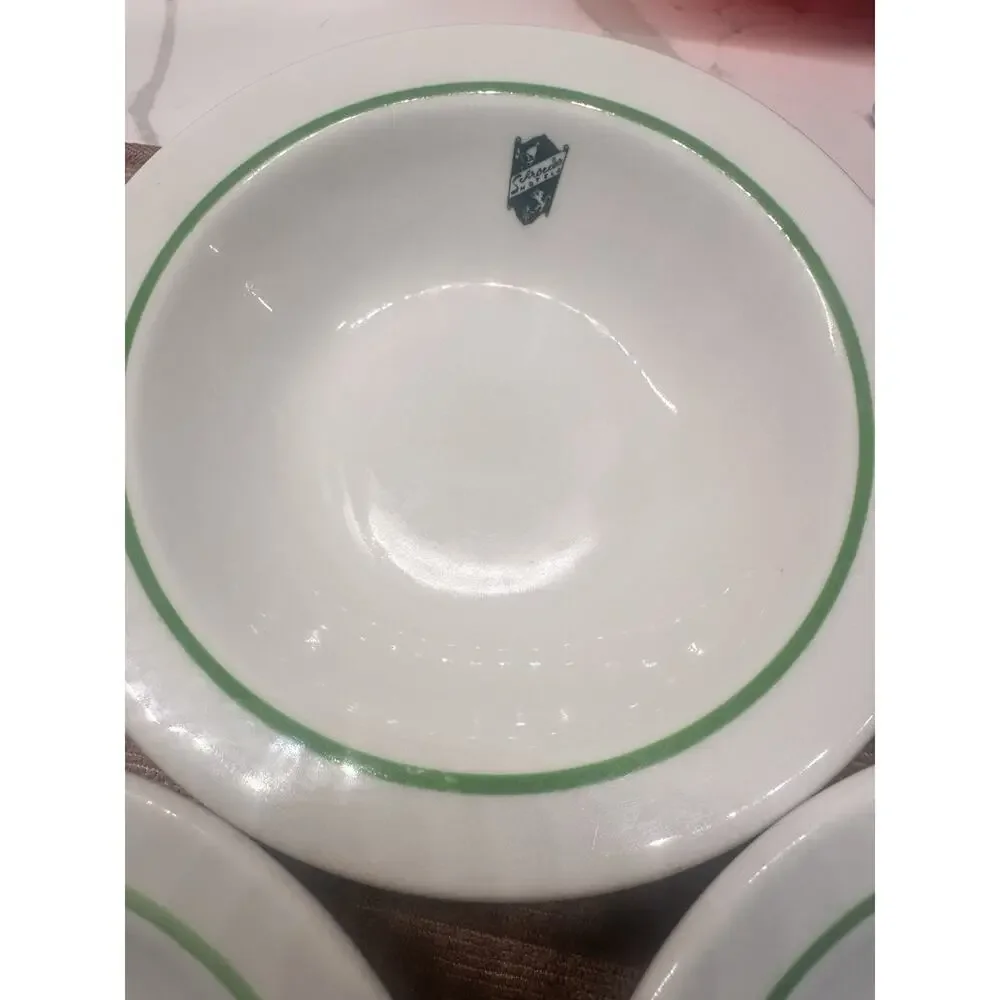 VTG Shenango China Schroeder Hotel Set Of 3 Green Crest Soup Cereal Bowl 5.75
